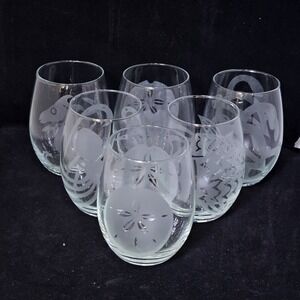 6 Coastal Stemless Wine Glasses Beach‎ House Housewarming Honu Hawaiian Sealife